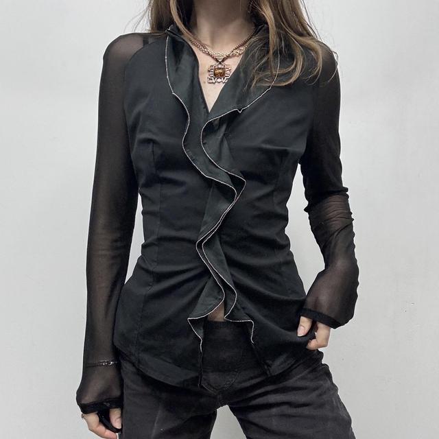 Black ruffle flared shirt
