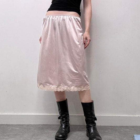 Coquette pink lace slip skirt