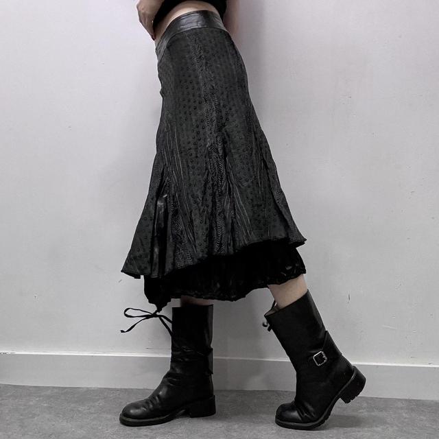 Layered pinstripe puff balloon midi skirt