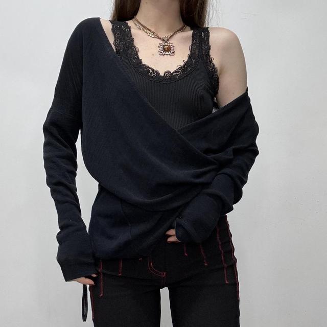 Navy knitted slouchy wrap jumper