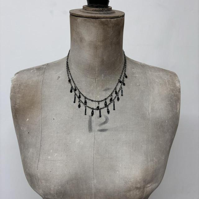 Black layered drape bead grunge necklace