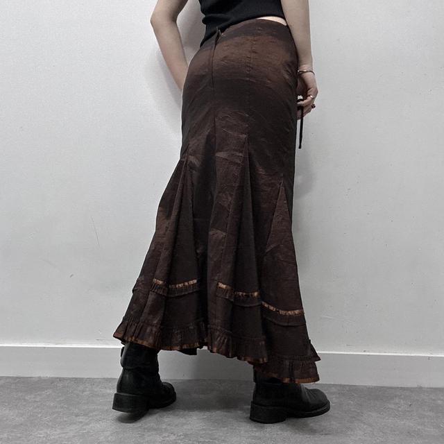 Brown satin flared maxi skirt