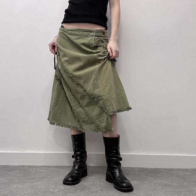 Asymmetric flared midi green fairy skirt