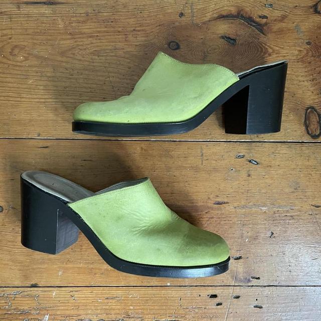 Green leather heel mules