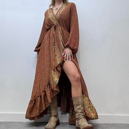 Draped floaty oversized printed maxi dress