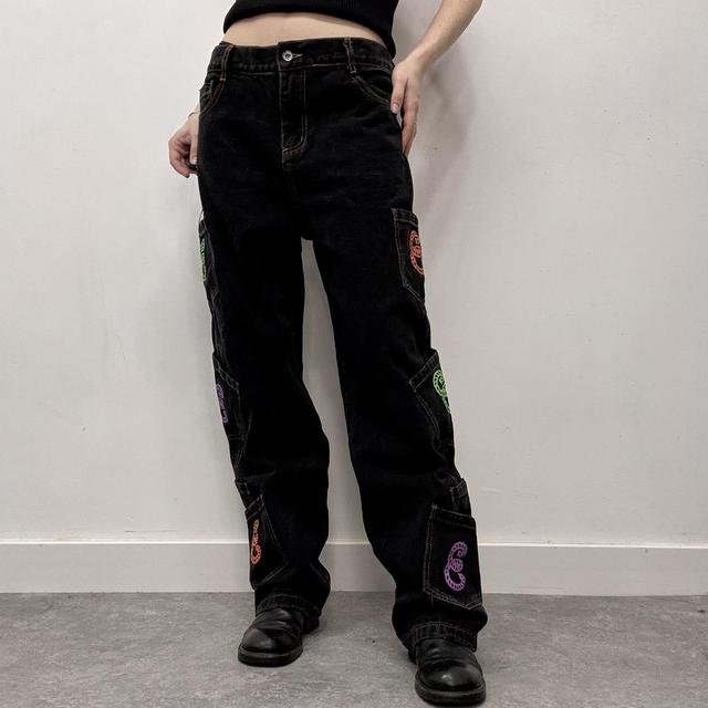 Dark denim graphic jeans