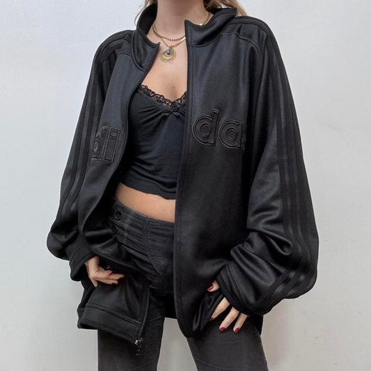 Black oversized adidas zip up jacket