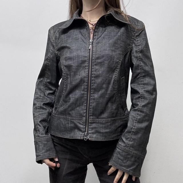 Dark denim cropped zip up jacket