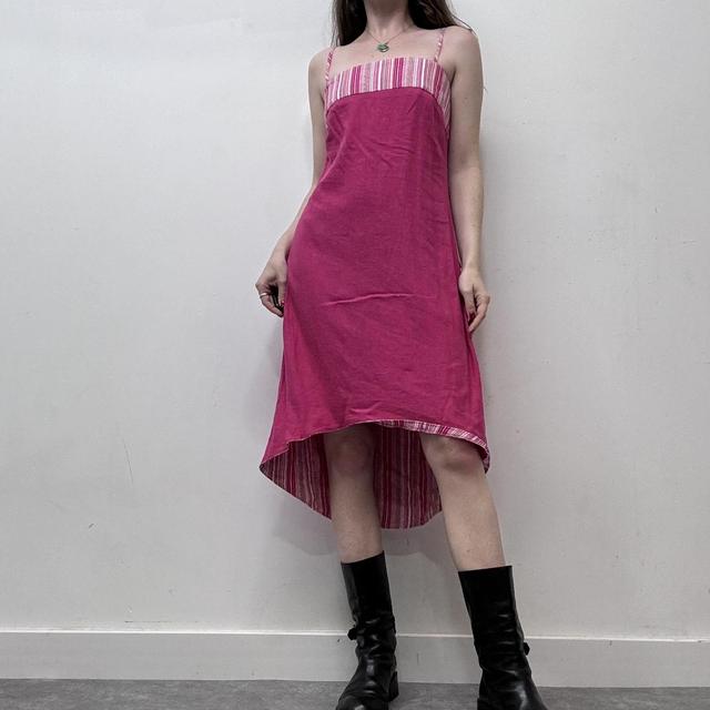 Y2k pink linen pinstripe dress