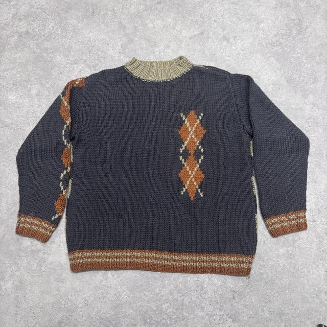Oversized slouchy knit argyle striped jumper