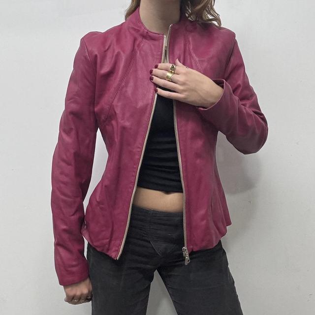 Fitted 90s pink leather jacket
