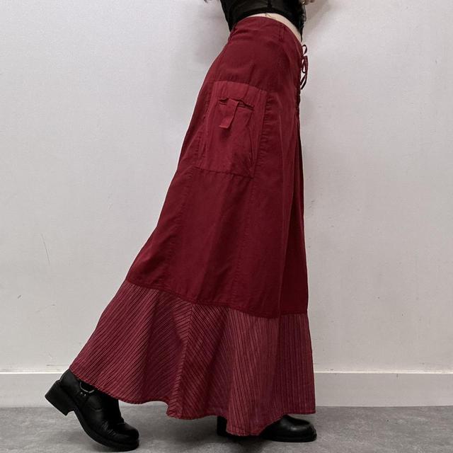Red pinstripe corset maxi skirt