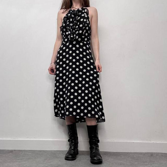 Silk polka dot ruffle coquette dress