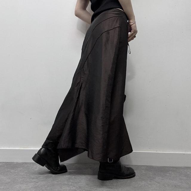 Brown satin layered asymmetric maxi skirt