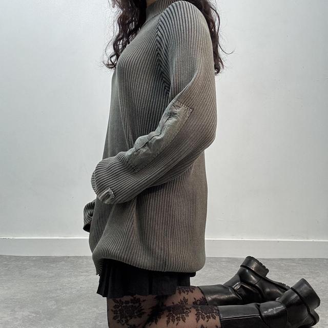Oversized khaki ribbed knit jumper