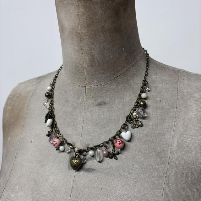 Beaded heart charm necklace