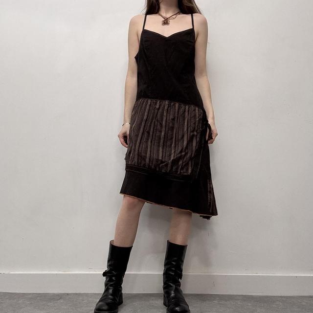 Brown pinstripe asymmetric cargo dress