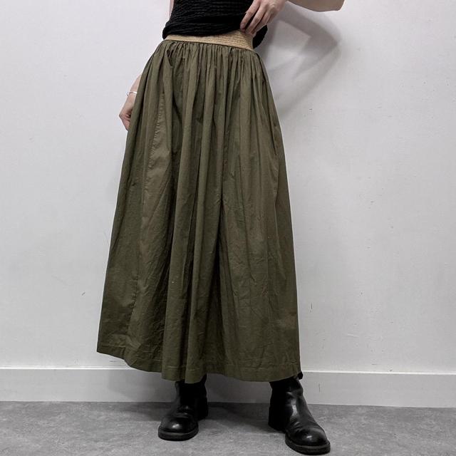 Khaki pleated maxi skirt