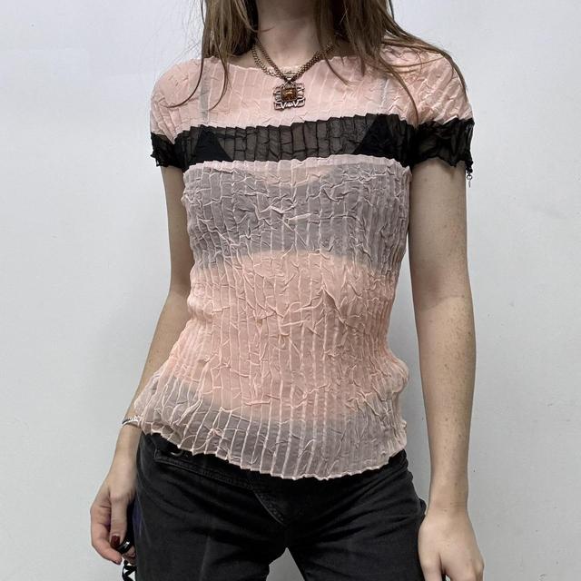 Crinkle pleated sheer top