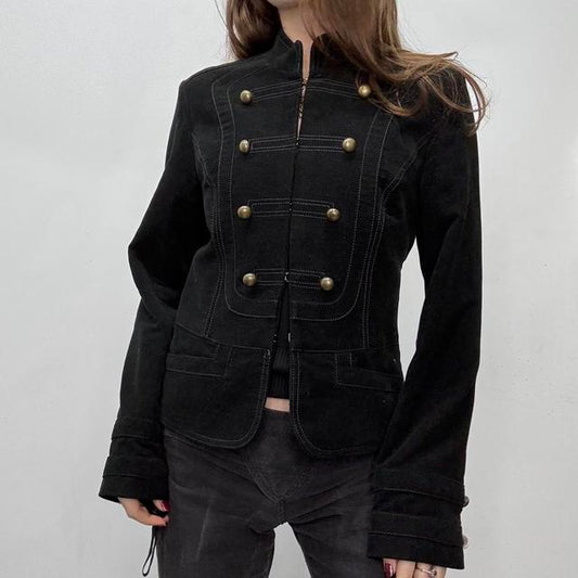 Black military fitted velvet jacket