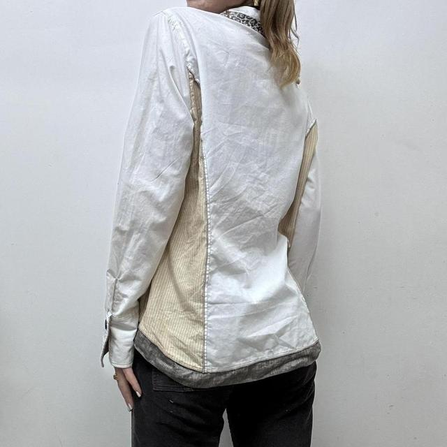 Pinstripe leopard patchwork shirt