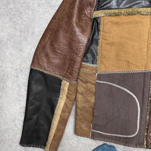 Leather sheepskin patchwork jacket
