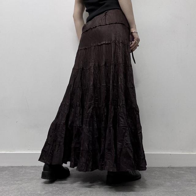 Brown satin flared maxi skirt
