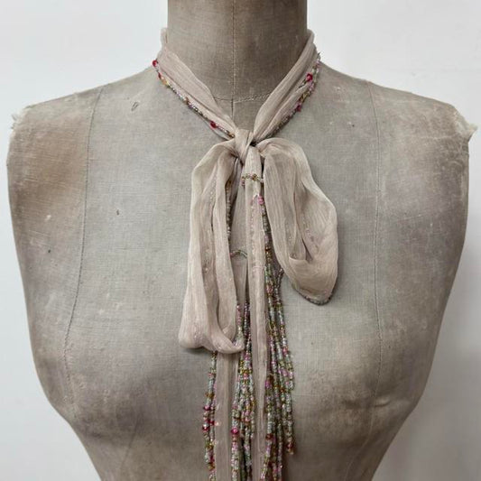 Sheer cream fairy beaded y2k thin scarf