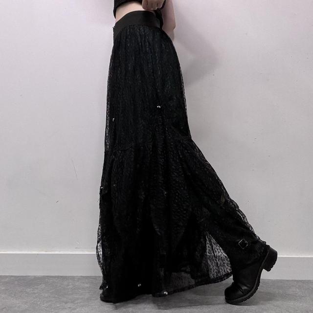 Gothic sheer black mesh maxi skirt