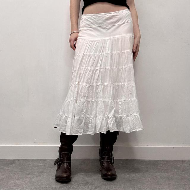 White cotton tiered midi skirt
