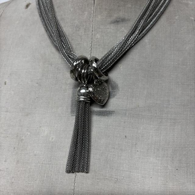 Layered chunky silver chain tassle necklace