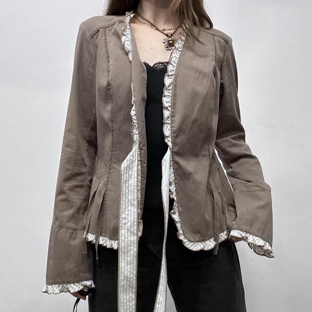 Brown pinstripe bow shirt
