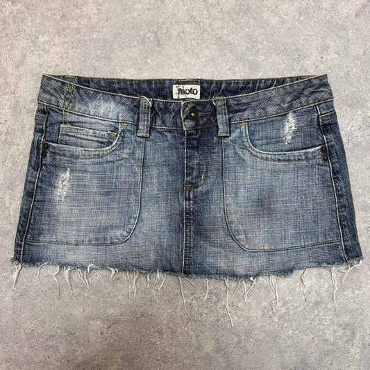 Denim fray mini skirt