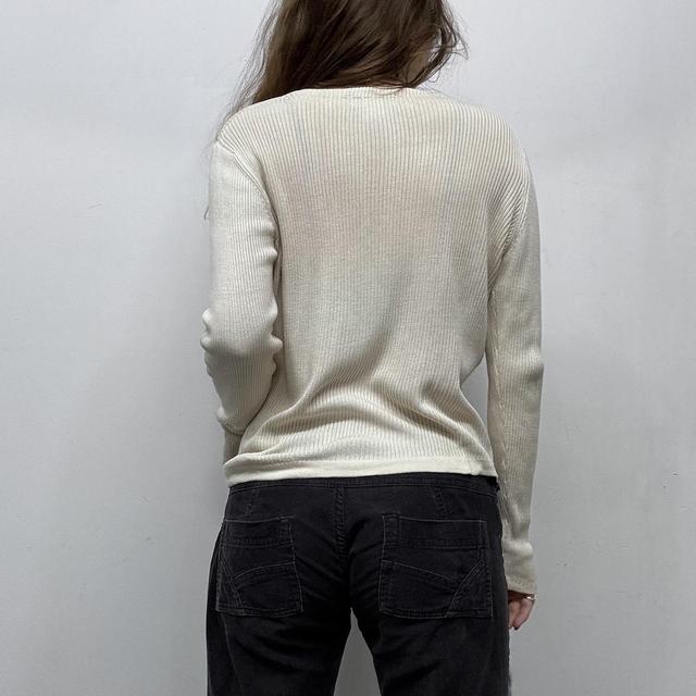 Cream ribbed shouchy silk knit cardigan