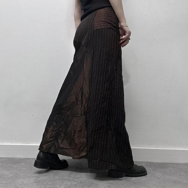 Brown satin pinstripe maxi skirt
