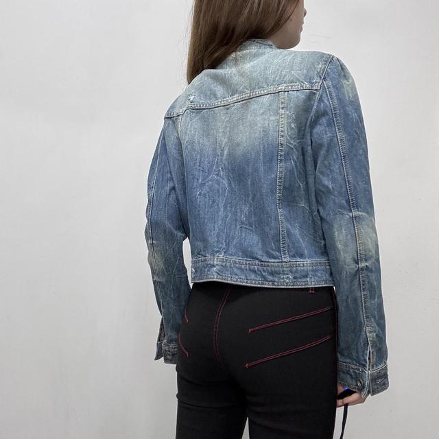 Distressed cropped denim jacket