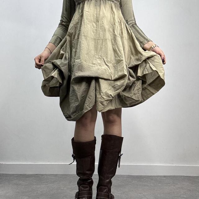 Khaki puff balloon graphic dress