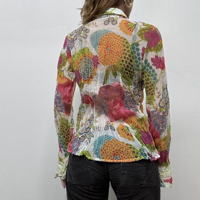 Sheer crinkle floral lace shirt