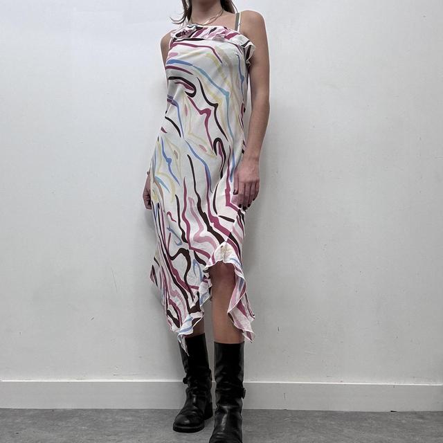 Graphic drawn print fishtail midi dress