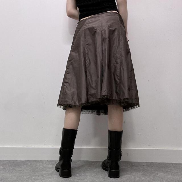 Brown satin mesh midi skirt