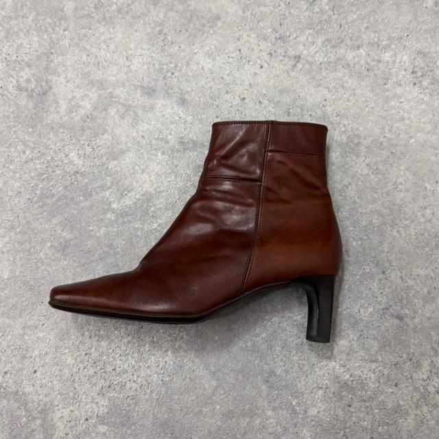 Brown leather heel ankle boots