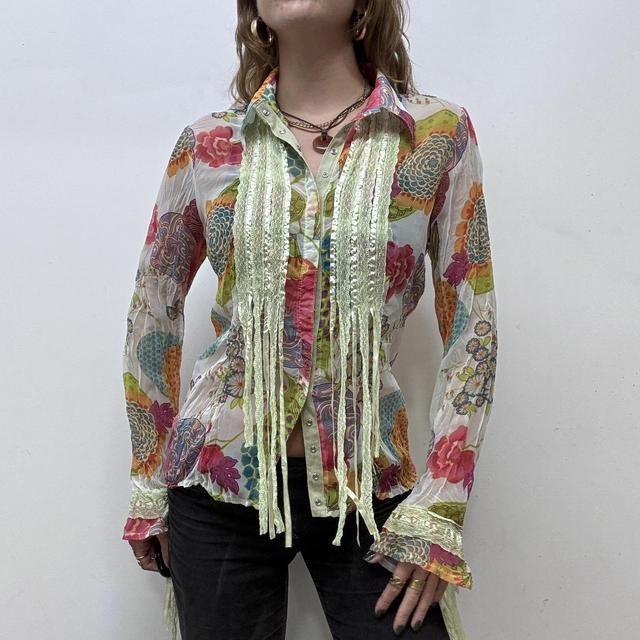 Sheer crinkle floral lace shirt