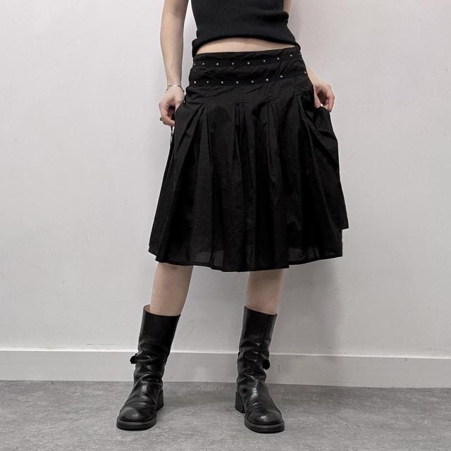 Black pleated midi skirt