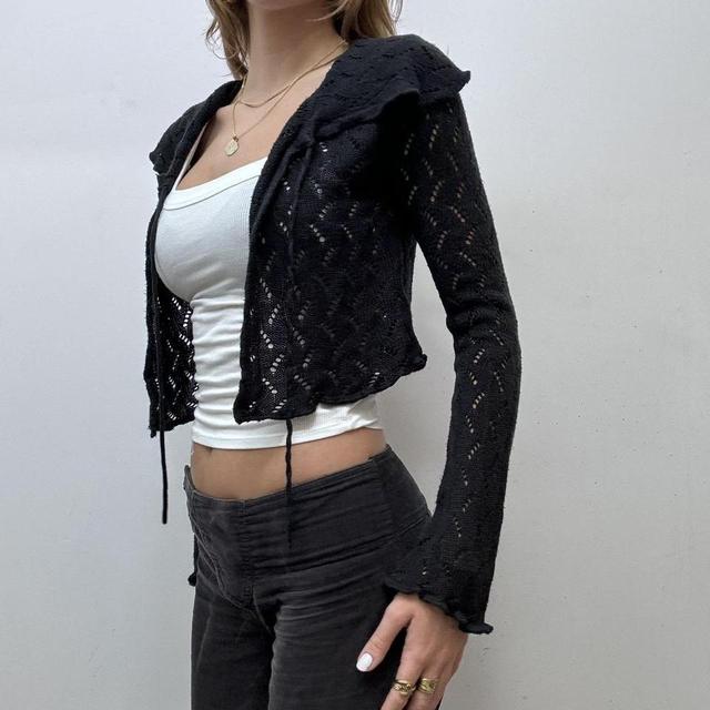 Black pointelle knit cardigan