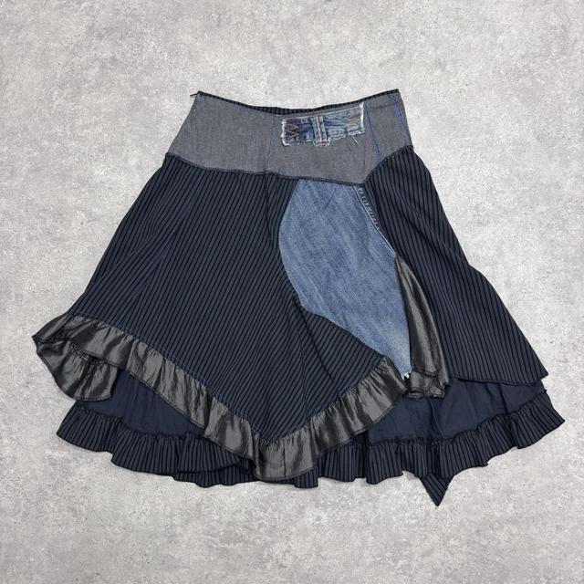 Patchwork grunge fairy pinstripe midi skirt