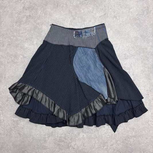 Patchwork grunge fairy pinstripe midi skirt