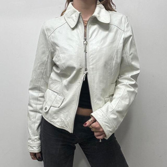 White cargo leather jacket