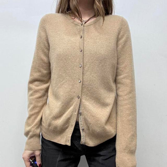 Tan knitted cashmere cardigan