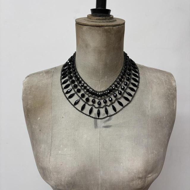 Black beaded chain collar necklace