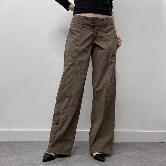 Khaki wide leg cargo pants